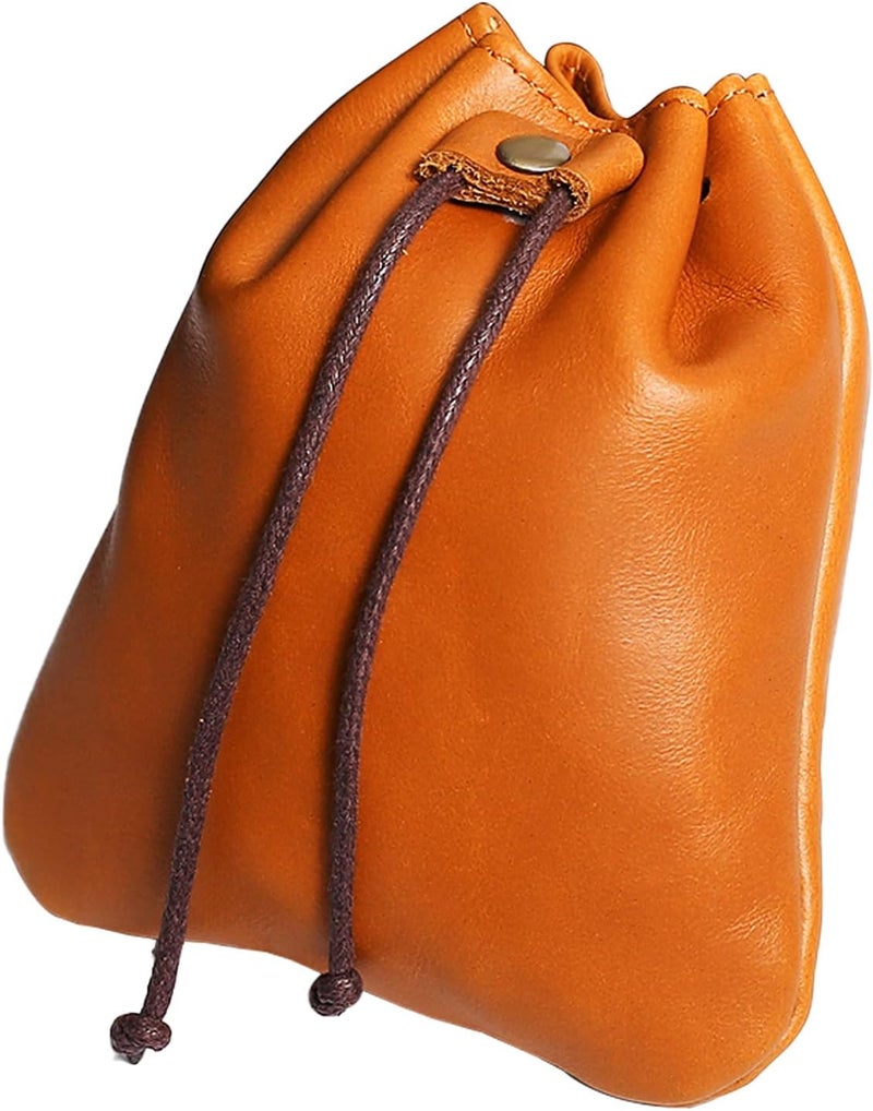 XQIGI Genuine Leather Drawstring Pouch, Medieval Coin Purse Organizer Portable Change Holder, Small Multipurpose ​Medicine Tobacco Waist Bag Yellow - Image 1